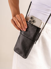 Mini Bolsa em Couro Porta Celular Preta